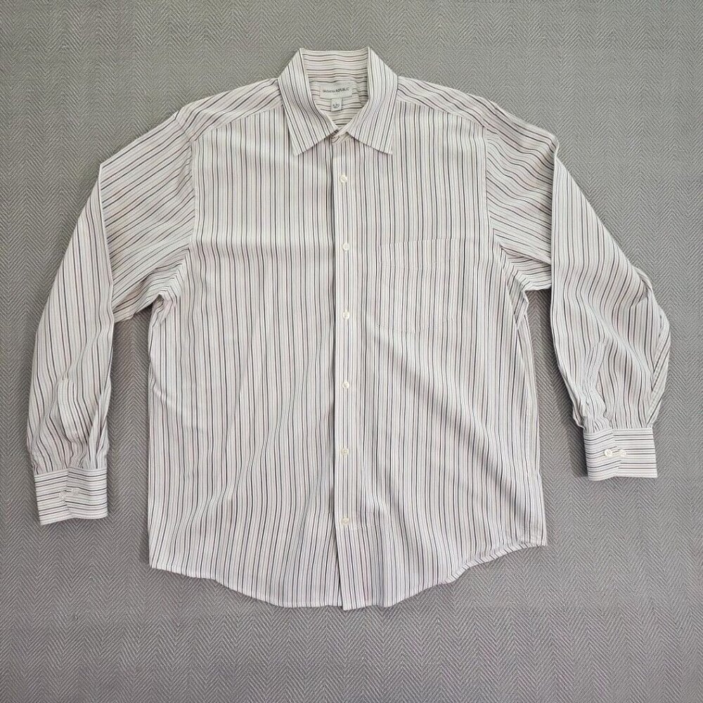 Banana Republic Button Up Shirt Men's Large Striped‎ Cotton Long Sleeve Workwear